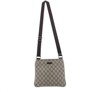 Gucci GG Supreme Canvas Flat Crossbody Bag Brown Monogram Italy